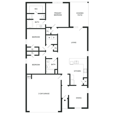 Floor plan for 3 beds, 2 baths, 1570 sqft